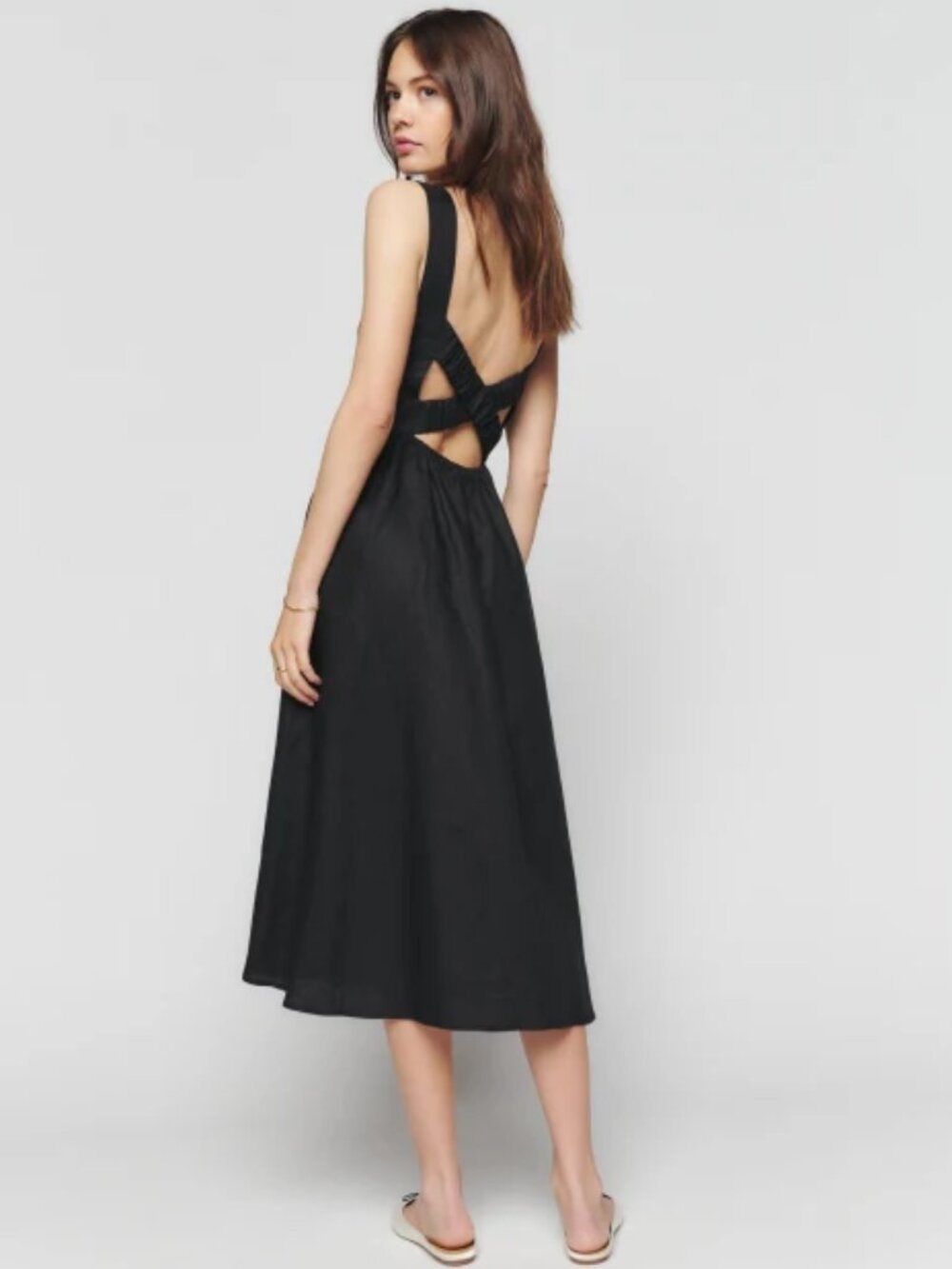NWOT Reformation Frieda Linen Dress in Black Midi Size 8